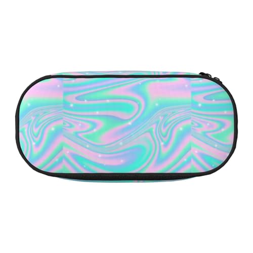 YOFIEN Holografischer Abstrakter Hintergrund in Pastell-Neon, kleines Federmäppchen, großes Fassungsvermögen, Federmäppchen, Büro-Schreibwaren-Organizer von YOFIEN