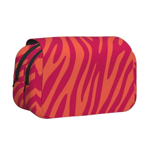 YOFIEN Hübsches rosa-orangefarbenes Federmäppchen mit Tiermuster, Zebra- und Leopardenmuster, tragbar, doppellagig, Schreibwaren-Organizer von YOFIEN
