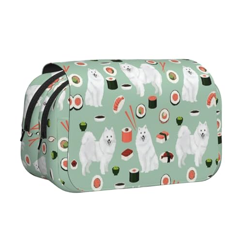 YOFIEN Japanischer Spitz, Sushi, Samoye, Hunde-Bleistiftbeutel, tragbarer doppellagiger Schreibwaren-Organizer von YOFIEN