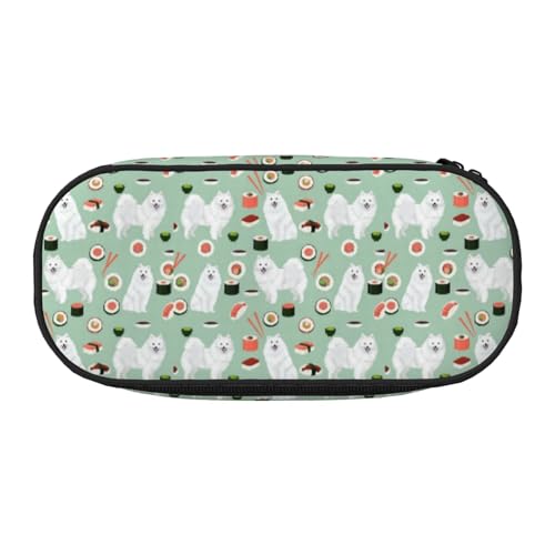 YOFIEN Japanischer Spitz, Sushi, Samoye-Hund, kleines Federmäppchen, großes Fassungsvermögen, Federmäppchen, Büro-Schreibwaren-Organizer von YOFIEN