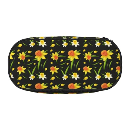 YOFIEN Nahtloses Hintergrunddesign mit Narzissenblumen, kleines Federmäppchen, große Kapazität, Federmäppchen, Büro-Schreibwaren-Organizer von YOFIEN