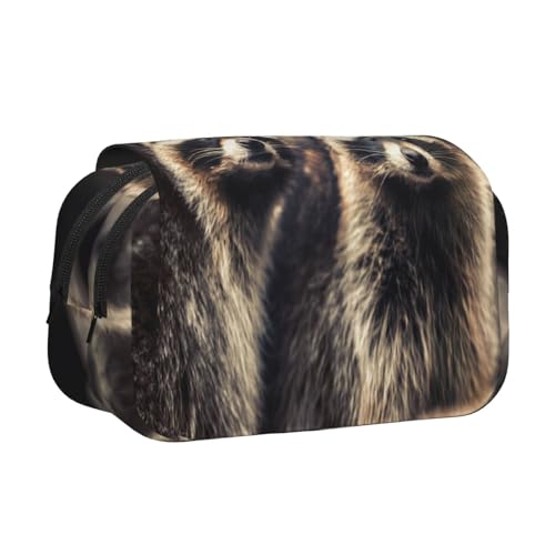 YOFIEN Niedliche, lustige Waschbären, zoologischer Garten, Waschbär, Federmäppchen, tragbar, doppellagig, Schreibwaren-Organizer von YOFIEN