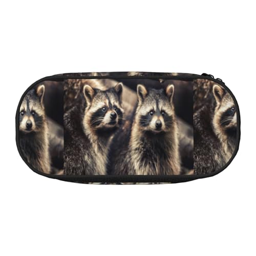 YOFIEN Niedliche, lustige Waschbären, zoologischer Garten, Waschbär, kleines Federmäppchen, großes Fassungsvermögen, Federmäppchen, Büro-Schreibwaren-Organizer von YOFIEN