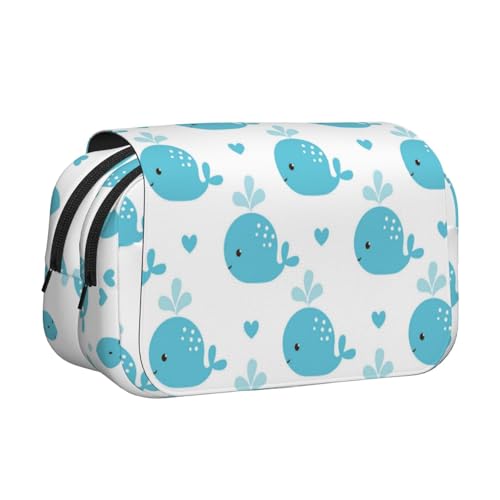YOFIEN Niedliche Federtasche mit Blauwal-Motiv, tragbar, doppellagig, Schreibwaren-Organizer von YOFIEN