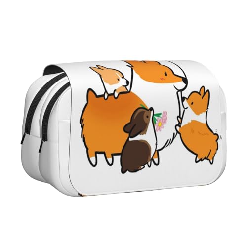 YOFIEN Niedlicher Cartoon-Corgi-Weihnachts-Bleistiftbeutel, tragbarer doppellagiger Schreibwaren-Organizer von YOFIEN