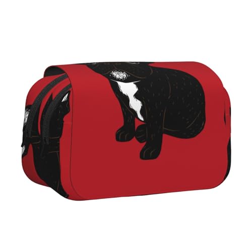 YOFIEN Niedlicher gestromter Frenchie-Welpe, Bleistifttasche, tragbar, doppellagig, Schreibwaren-Organizer von YOFIEN