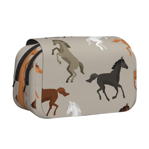 YOFIEN Niedliches Federmäppchen mit Pferd, tragbar, doppellagig, Schreibwaren-Organizer von YOFIEN
