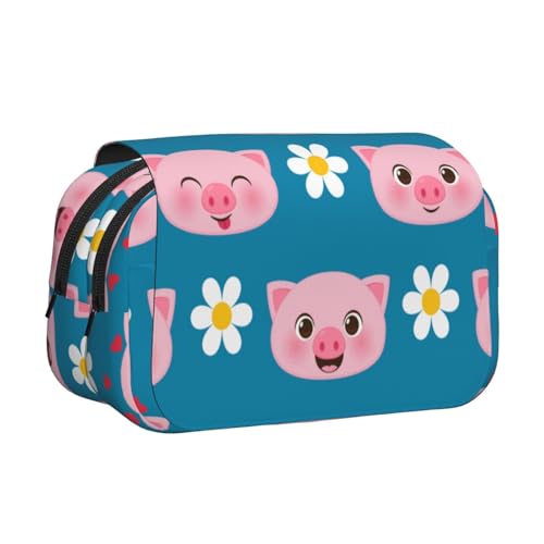 YOFIEN Niedliches Federmäppchen mit Schweinchen-Motiv, tragbar, doppellagig, Schreibwaren-Organizer von YOFIEN
