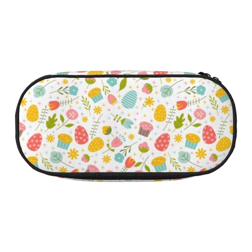 YOFIEN Ostern Frühling mit Blumen und Eiern, kleines Federmäppchen, großes Fassungsvermögen, Federmäppchen, Büro-Schreibwaren-Organizer von YOFIEN