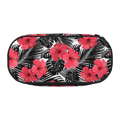 YOFIEN Roter Hibiskus, kleines Federmäppchen, großes Fassungsvermögen, Federmäppchen, Büro-Schreibwaren-Organizer von YOFIEN