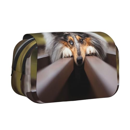 YOFIEN Rough Collie Bokeh Eisenbahn Hunde Haustiere Raue Bleistifttasche Tragbarer doppellagiger Schreibwaren-Organizer von YOFIEN