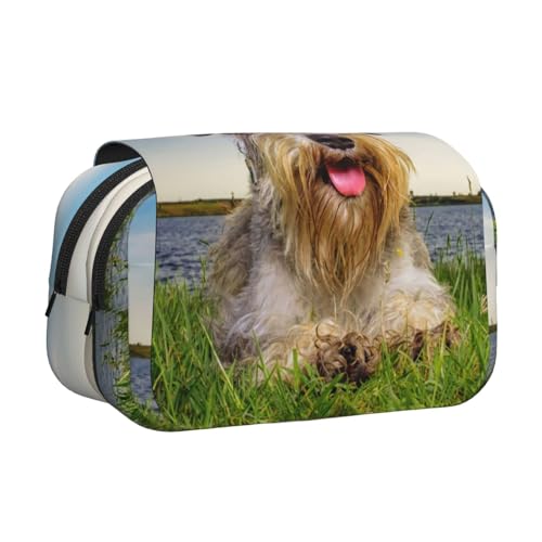 YOFIEN Schnauzer Lawn Pets Graue Hunde Chnauzer Bleistifttasche Tragbarer doppelschichtiger Schreibwaren-Organizer von YOFIEN