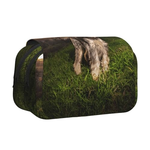 YOFIEN Schnauzer Sonnenuntergang Hunde Haustiere Berge Schnauzer Bleistifttasche Tragbarer doppellagiger Schreibwaren-Organizer von YOFIEN