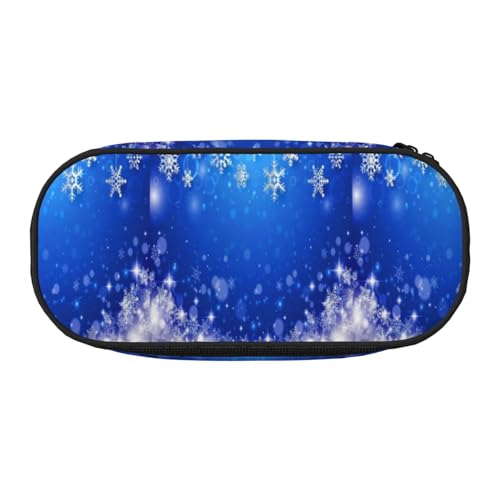 YOFIEN Schneeflocke Blau Winter Weihnachten, Kleines Federmäppchen Großes Fassungsvermögen Federmäppchen Büro Schreibwaren Organizer von YOFIEN