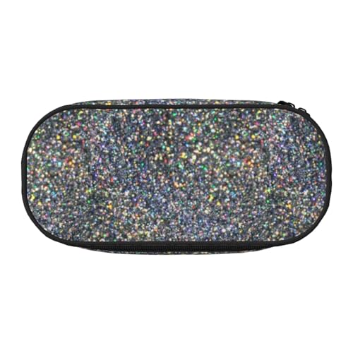 YOFIEN Silberner Glitzer-Regenbogen-Funkeln, kleines Federmäppchen, großes Fassungsvermögen, Federmäppchen, Büro-Schreibwaren-Organizer von YOFIEN