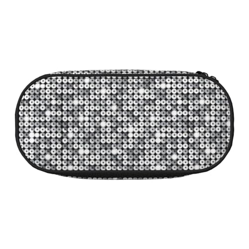 YOFIEN Silbernes Pailletten-Glitzermuster, kleines Federmäppchen, großes Fassungsvermögen, Federmäppchen, Büro-Schreibwaren-Organizer von YOFIEN