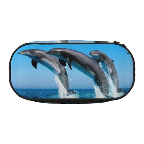 YOFIEN Springende Delfine im Winter, kleines Federmäppchen, große Kapazität, Federmäppchen, Büro-Schreibwaren-Organizer von YOFIEN