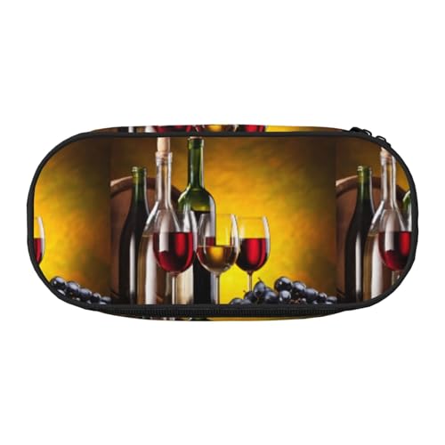 YOFIEN Trauben, Weinflaschen und Getränke, kleines Federmäppchen, großes Fassungsvermögen, Federmäppchen, Büro-Schreibwaren-Organizer von YOFIEN