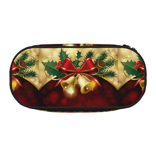 YOFIEN Weihnachts-Federmäppchen mit rotem Band und goldenen Glocken, kleines Federmäppchen, großes Fassungsvermögen, Federmäppchen, Büro-Schreibwaren-Organizer von YOFIEN