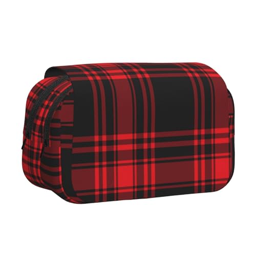YOFIEN Weihnachts-Federmäppchen mit rotem und schwarzem Schottenkaro, schottisches Muster, tragbar, doppellagig, Schreibwaren-Organizer von YOFIEN
