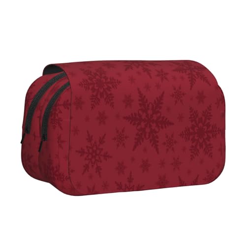 YOFIEN Weihnachts-Federmäppchen mit roter Weihnachts-Schneeflocke, tragbar, doppellagig, Schreibwaren-Organizer von YOFIEN