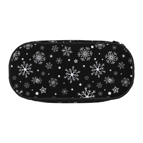 YOFIEN Weihnachts-Schneeflocke, schwarzer Winter, kleines Federmäppchen, große Kapazität, Federmäppchen, Büro-Schreibwaren-Organizer von YOFIEN