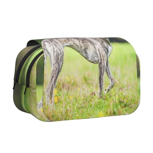 YOFIEN Whippet-Hunde, Rasenhunde, graue Hunde, Haustiere, Federmäppchen, tragbarer doppellagiger Schreibwaren-Organizer von YOFIEN
