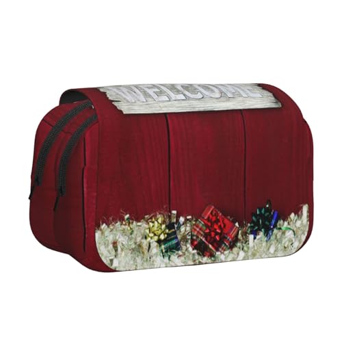 YOFIEN Willkommen Freunde Weihnachts-Federmäppchen, tragbar, doppellagig, Schreibwaren-Organizer von YOFIEN