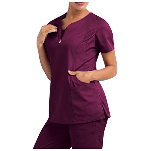 Krankenhaus Schlupfhemd Bluse Kurzarm V-Neck T-Shirts Mischgewebe Kasack Damen Pflege EKG Liebesherzdruck Arzt Uniform Berufsbekleidung Krankenschwester Kleidung von YOGALULU