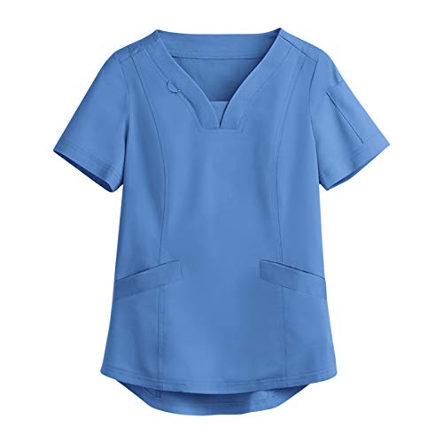Krankenhaus Schlupfhemd Bluse Kurzarm V-Neck Top Damen Shirt Pflege mit Liebe Motiv Bunt Arzt Uniform Berufsbekleidung Krankenschwester Kleidung von YOGALULU