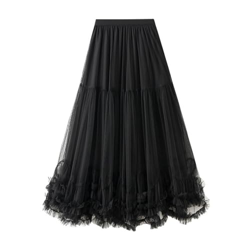 Rock mit Kellerfalten Chiffon Rock Maxi midi Rock weiß blümchen Rock tüllrock und Oberteil Zweiteiler Langer Rock und Oberteil jeansröcke Knielang Stufenrock Damen Schwarze tüll Rock von YOGALULU