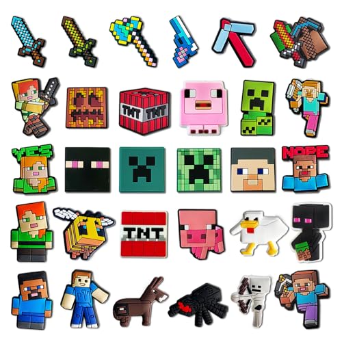 YOGARTH 30 Stück Pixe Schuh Charms für Clogs, Abnehmbare Cartoon DIY Schuhanstecker, PVC Schuhschmuck Clog-Zubehör für Kinder Jugendliche Erwachsene Partygeschenk (A) von YOGARTH