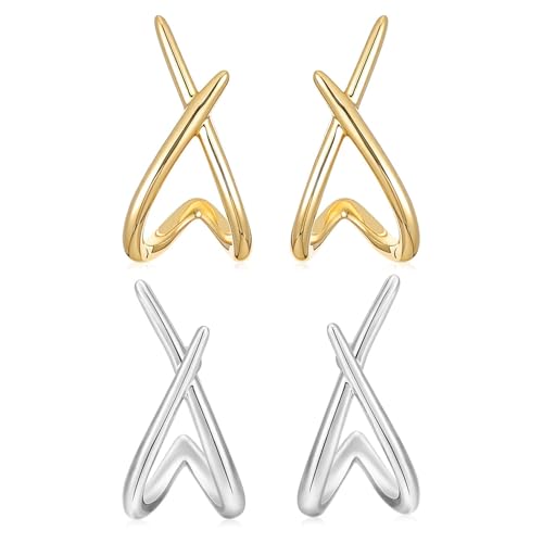 YOGAZEN 2 Paare Ohrstecker Gold/Silber, Ohrringe Stecker Damen, Hypoallergen Gold Klein Ohrringe, GoldSilber Creolen Set, Creolen Leichte Ohrringe, Schmuck Geschenke Earrings for Women von YOGAZEN