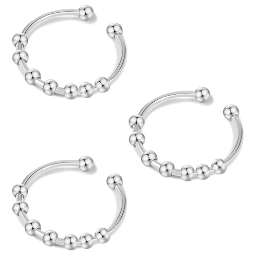 YOGAZEN 3 Stück Anxiety Ring Silber, Anti Stress, Shade Anxiety Ring, Edelstahl Angst, Stressring Ringe, für Panikattacken Daumenring,Finger Stimmungsring, Frauen (Silber) von YOGAZEN