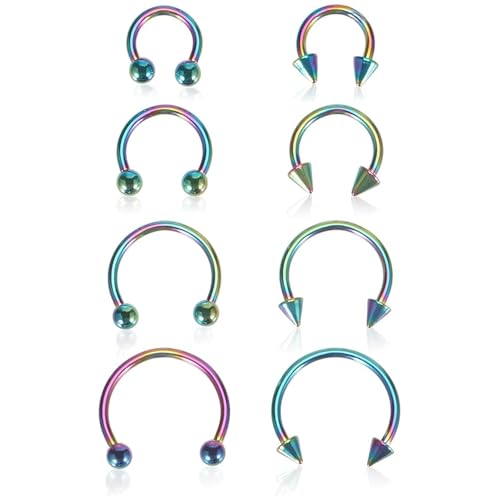 YOGAZEN 8 Stück Septum Piercing, Hufeisen Piercing, 16 g Nasenseptum, Chirurgenstahl Nasenring, Septum Farbe, Schmuck Lippenpiercing Ring, Geeignet für Männer und Frauen von YOGAZEN