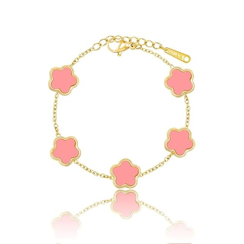 YOGAZEN Kleeblatt Armband, Einfache Design Stil Lucky Kleeblatt Schmuck, 18K Goldplattiertes Armbands, Modische Exquisite Freundschaft Armband Glücksschmuck für Damen und Mädchen (Rosa) von YOGAZEN