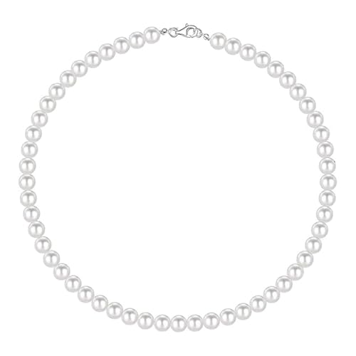 YOGAZEN Perlenkette Damen Herren, 6mm Perlen Kette, Weiße Perlen Halsketten, Faux Perlenkette, Schmuck Geschenke für Männer, Geeignet für Männer und Frauen (45cm) von YOGAZEN