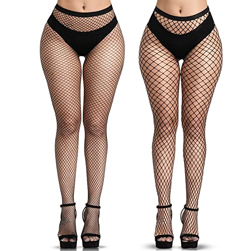 YOGINGO 2 PCS Netzstrumpfhose Schwarz, Fishnet Stockings Strümpfe Strumpfhosen Netzstrümpfe Hohe Taille Fischernetz Strumpfhosen für Damen (2 pcs) von YOGINGO