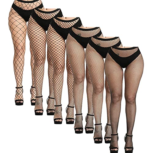 YOGINGO 6 PCS Netzstrumpfhose Schwarz, Fishnet Stockings Strümpfe Strumpfhosen Netzstrümpfe Hohe Taille Fischernetz Strumpfhosen für Damen von YOGINGO