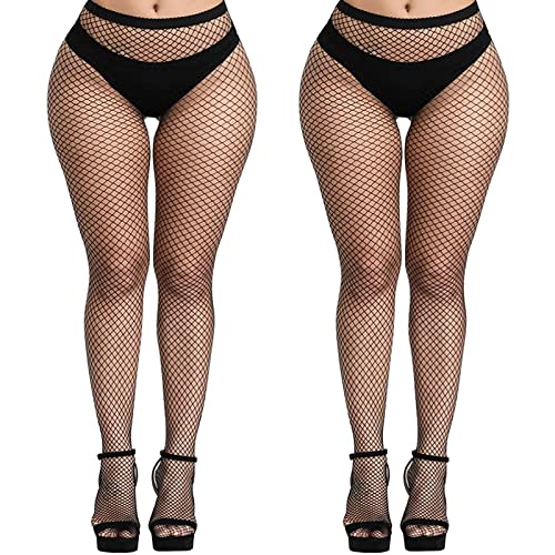 YOGINGO 2 PCS Netzstrumpfhose Schwarz, Fishnet Stockings Strümpfe Strumpfhosen Netzstrümpfe Hohe Taille Fischernetz Strumpfhosen für Damen von YOGINGO