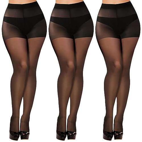 YOGINGO 3 Paar Strumpfhosen für Damen, Toeless Strumpfhose Schwarz Hautfarbe 20 DEN Verstärkte Feinstrumpfhose Transparent Reißfest von YOGINGO