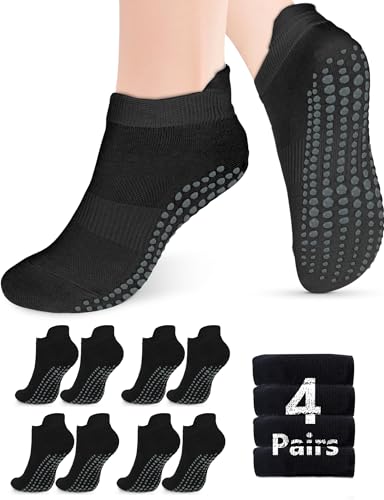 YOGINGO 4 Pairs Yoga Socken Stoppersocken Damen Herren Abs Grip Pilates Rutschfeste Anti Rutsch Warme Mit Noppen Antirutschsocken Kuschelsocken Noppensocken von YOGINGO