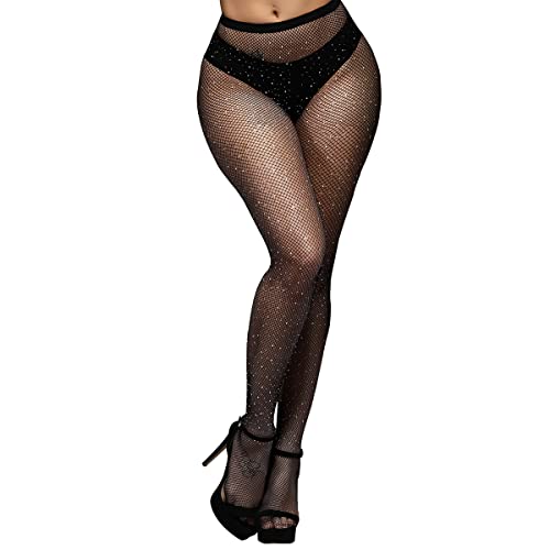 YOGINGO Damen Diamanten Netzstrumpfhosen Schwarz,Rhinestones Netzstrumpfhose Strumpfhosen Glitzer Strumpfhose Damen Mesh Hohe Taille Eng Glitzernde Strass Netzstrumpfhose Strümpfe Strumpfhosen von YOGINGO