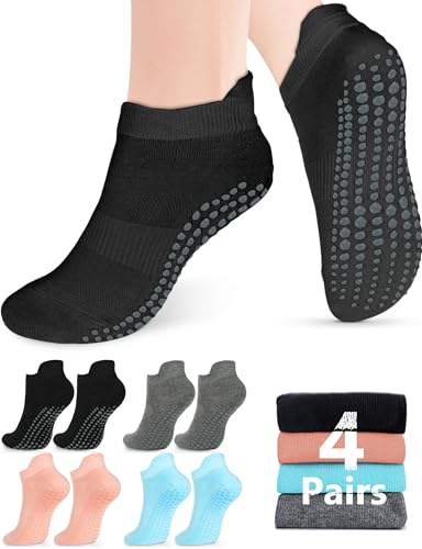 YOGINGO Yoga Socken Stoppersocken Antirutschsocken Damen Herren (Schwarz+grau+blau+pink, Erwachsene, Large, Alphanumerisch, EU Schuhgrößensystem, Breit) von YOGINGO