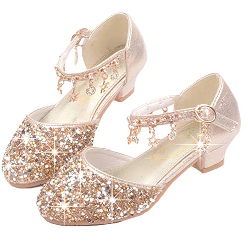 YOGLY Mädchen Prinzessin Schuhe Glitzer Sandalen Flamenco Schuhe Kinder Partei Ballerina Kristall Schuhe Hochzeitsschuhe Karneval Verkleidung Party Kostümschuhe EU26 von YOGLY