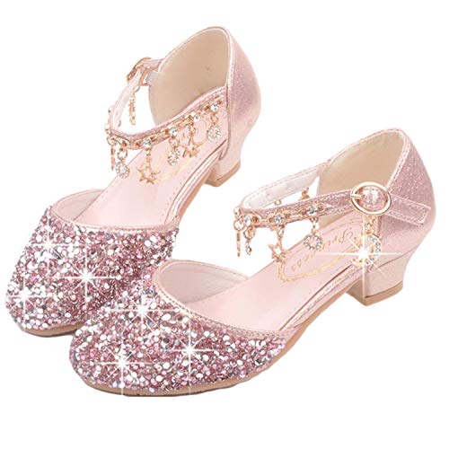 YOGLY Mädchen Prinzessin Schuhe Glitzer Sandalen Flamenco Schuhe Kinder Partei Ballerina Kristall Schuhe Hochzeitsschuhe Karneval Verkleidung Party Kostümschuhe EU27 von YOGLY