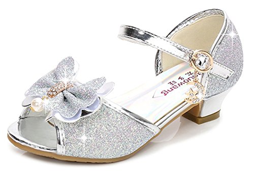 YOGLY Prinzessin Schuhe Mädchen Glitzer Schuhe Kinder Stöckelschuhe Mädchen Pailletten Prinzessin Cosplay Schuhe Partys Hochzeiten Klett Sandalen Elegante Mädchen Schuhe mit Absatz von YOGLY