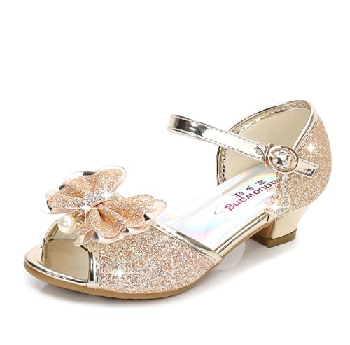 YOGLY Prinzessin Schuhe Mädchen Glitzer Schuhe Kinder Stöckelschuhe Mädchen Pailletten Prinzessin Cosplay Schuhe Partys Hochzeiten Klett Sandalen Elegante Mädchen Schuhe mit Absatz von YOGLY