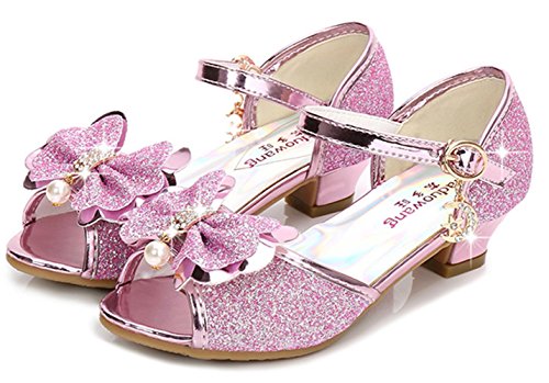 YOGLY Prinzessin Schuhe Mädchen Glitzer Schuhe Kinder Stöckelschuhe Mädchen Pailletten Prinzessin Cosplay Schuhe Partys Hochzeiten Klett Sandalen Elegante Mädchen Schuhe mit Absatz von YOGLY