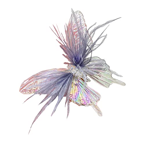 Haarspange mit flauschigen Federn, Schmetterling, Haarspange, Schmetterlings-Haarnadeln für Damen, Entenschnabel-Clip, Schmetterling von YOGOTEU